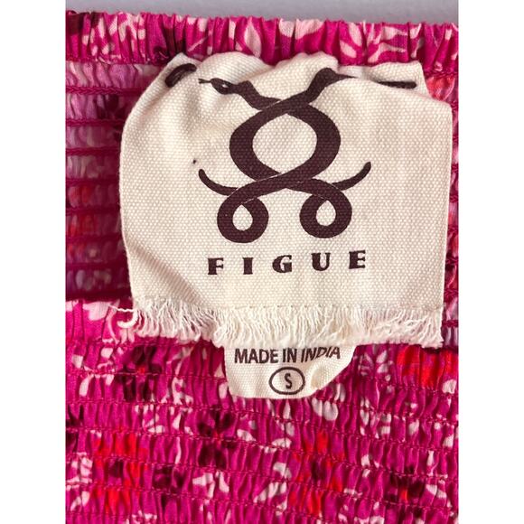 Figue Mollie Floral Print Tie Shoulder Smocked Crop Top Pink Women's Size Small - Picture 7 of 10